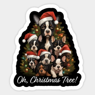 Oh, Christmas Tree, Boston Terrier Puppy Dog Xmas Tree Sticker